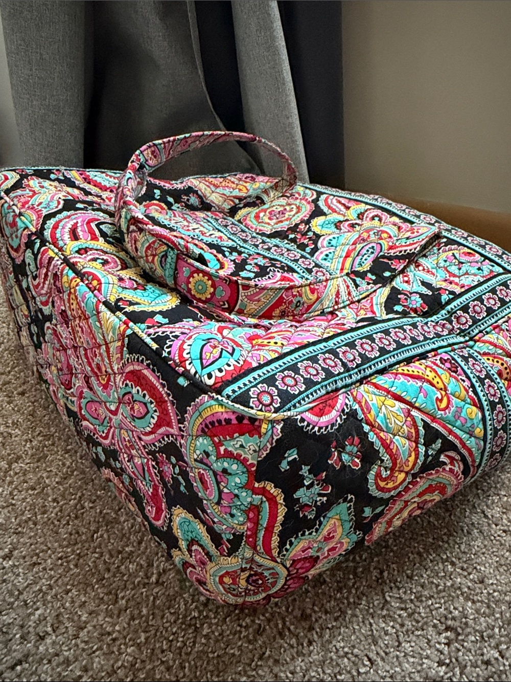 Vera Bradley XL Carry On Paisley Tote Bag in Black with Pink & Teal Accents - Picture 3 of 8